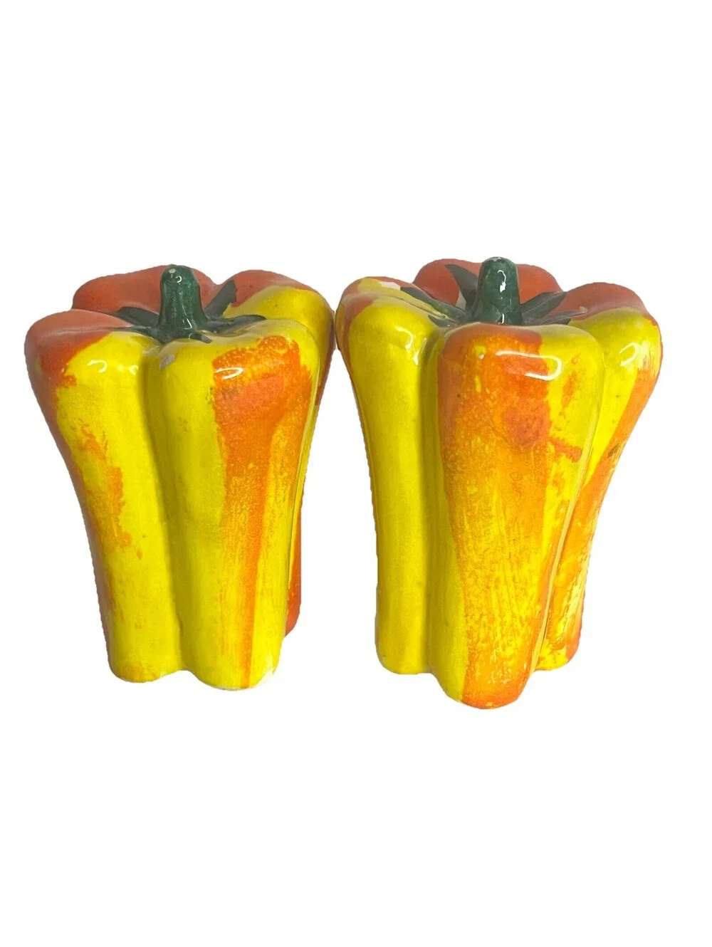 Vintage MCM Salt & Pepper Shakers Ceramic Orange Peppers Hand Painted Italy
